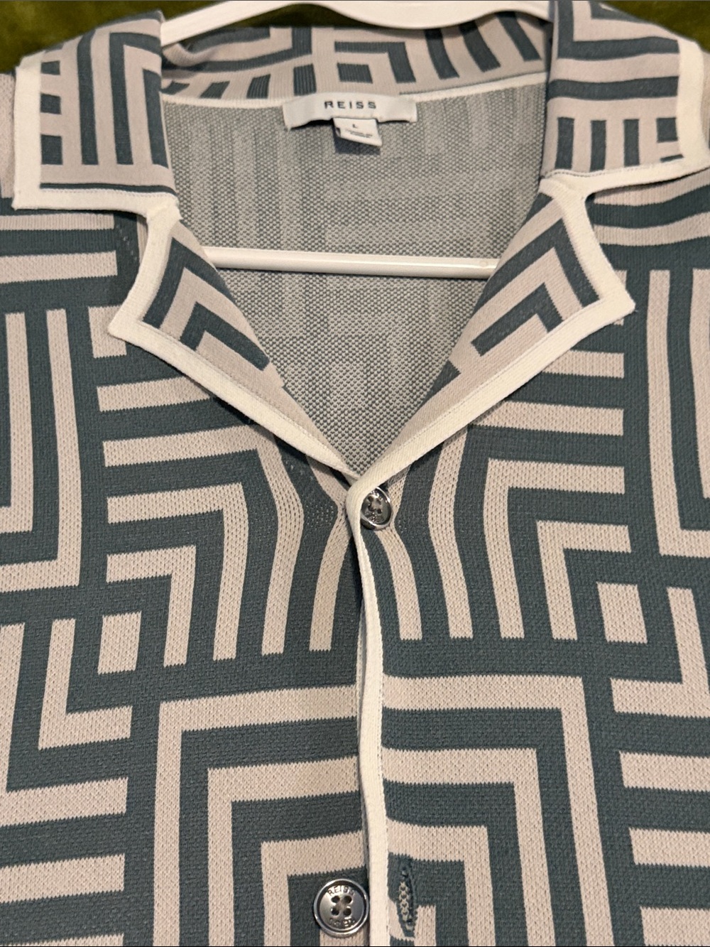 Reiss Slate Blue/green & Cream Geometric Knit Shirt
